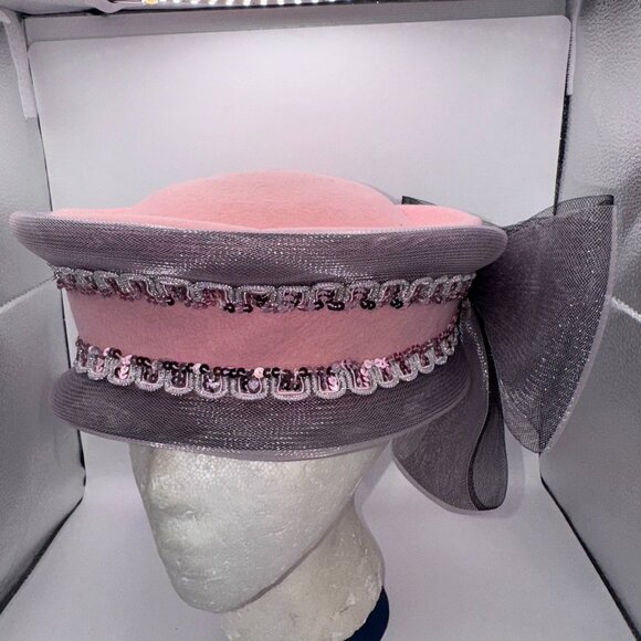 Vtg Deborah New York Wool Felt Hat Pink Net Church Kentucky Derby - Picture 1 of 5